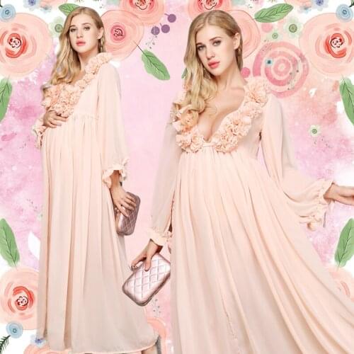 New Women Maternity Photography Props Pregnancy Clothes Maternity Fashion Fairy Chiffon Pink Dresses For pregnant Photo Shoot
