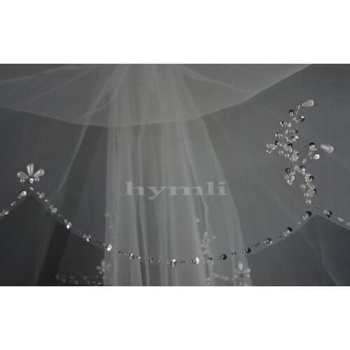 New Style 2 Layer Fingertip-Length Bridal Veil Handmade Beading Wedding Veil