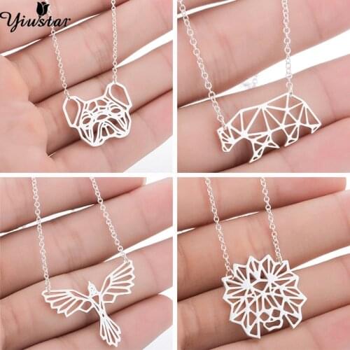 Stainless Steel j Bear Necklace Women Origami Animal Charms Necklaces for Girls Lion Bulldog Necklace Men Jewelry Fashion Bijoux