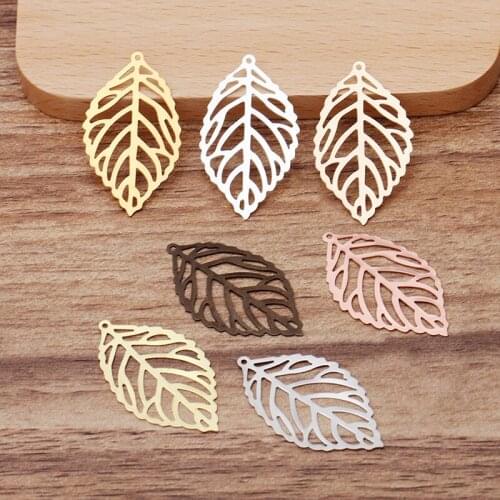 50pcs 35x20mm Leaf Charms Pendants Meatl Hollow Copper Vintage Bracelet Necklace Pendant Charm for Jewelry Making Findings DIY
