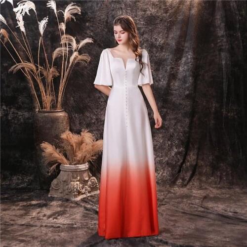 Gradually Taffeta Half Sleeves Scoop Neck Button A-Line Party Gown One-piece Vestido de noche Robe de soiree Formal Dress