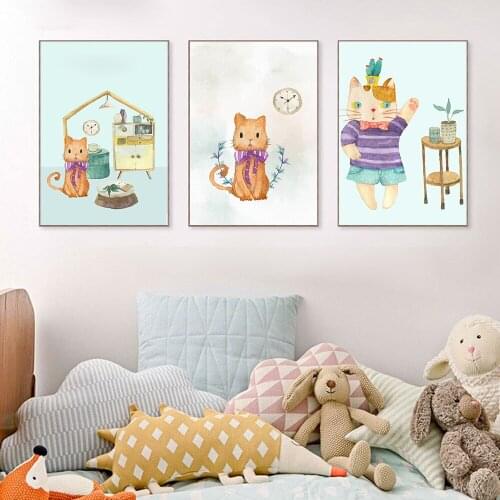 Cartoon Baby Animal Picture Bear and Cat Nursery Quotes Poster Print Wall Art Canvas Painting Nordic Kid Child Bedroom Decor