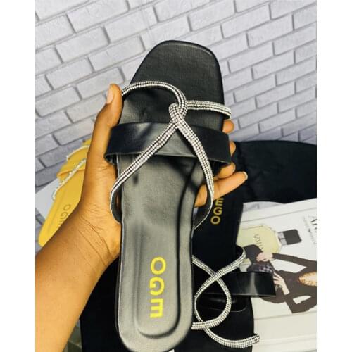 Candy Color Sandals Summer Fashion Flat Rhinestone Womens Shoes Outdoor Leisure Beach Slippers Plus Size 41