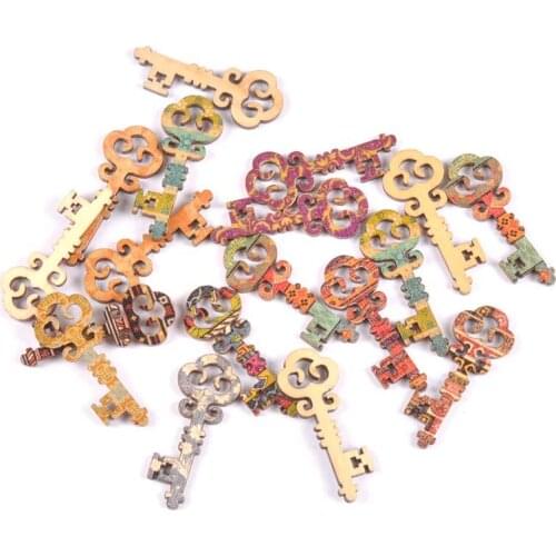 Mixed Painting Wooden decorative Key For Handmade Scrapbooking Crafts Home decoration D25pcs 16x40mm MT1971