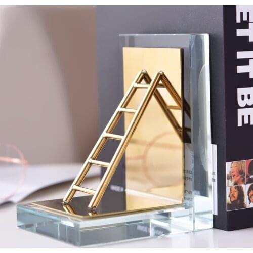 Modern Golden Ladder Metal Crafts Desktop Ornaments For Office Bookend Home Living Room New House Layout Decor Crystal Gifts