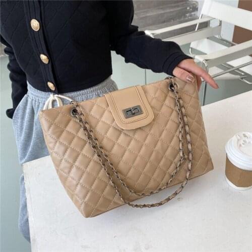 Diamond Shoulder Bags For Women 2021 Large Capacity Handbags PU Leather Ladies Luxury Crossbody Bag Solid Color Shopping Bag