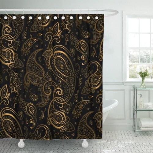 Gold Paisley Beautiful Golden Elegant Vintage Pattern Light Abstract Shower Curtain Waterproof Polyester Fabric 72 x 78 Inches