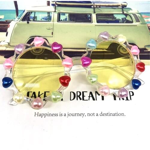 ZAOLIHU Yellow Lens Baby Sunglasses Rainbow Pearl Heart Kids Eyeglasses UV400 Summer Shades Small Round Cute Luxury Gafas De Sol