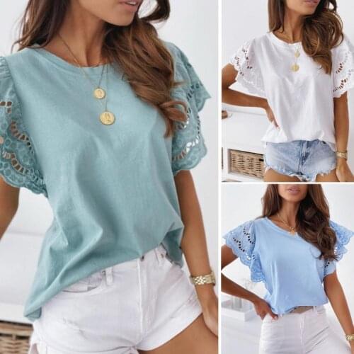 Women Top Short Sleeve Crew neck Cotton Blend Women Solid T-Shirt for Summer