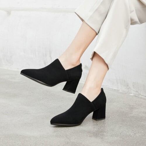 EshtonShero Womens Shoes Woman Pumps Hoof High Heels 6/8.5 CM Pointed Toe Classic Zipper Black Ladies Wedding Shoes Size 3-9