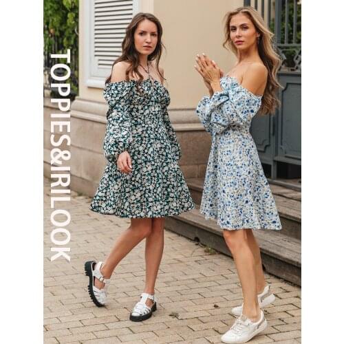 Toppies 2021 New Women Sexy Dresses Long Sleeve Button Flowers Print Casual Ladies Mini Ladies Sundress