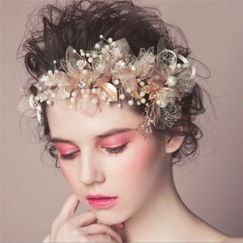 1 Pcs Korean Silk Yarn Flower Bride Headdress Beauty Bride Wedding Hair Accessories Pink Hair Ornament 25cm