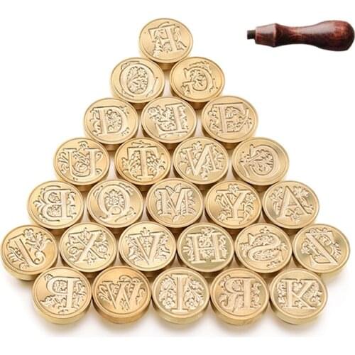 1pc Exquisite Retro Sealing Wax Stamp Replace Brass Head with Handle Vintage 26 Alphabet Letters A To Z Tool Envelope Post Decor