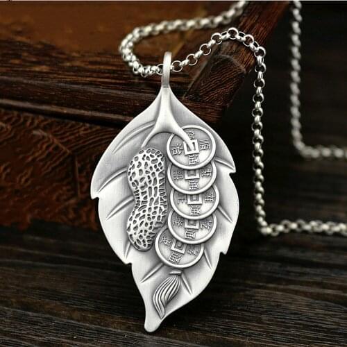 2020 Fashion Retro Cupronickel Silver Plated Necklace Tree Leaf Carving Pattern Pendant Sweater Chain for Charms Lucky Jewelry