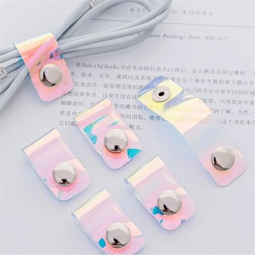 5pcs Laser Color Cable Winder Earphone Buckle Table Set Cable Organizer Wire Storage Data Line Rack Cable Tie Desk Accessories