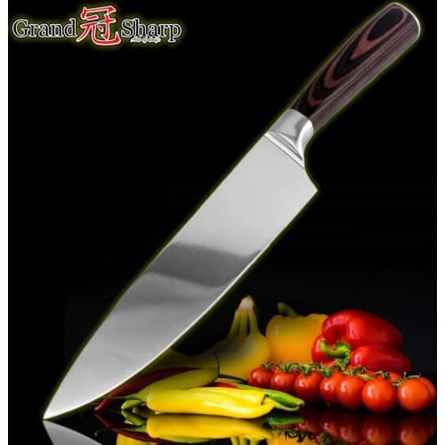 GRANDSHARP 8 Inch High Quality Chef Knife AUS-8 Japanese Stainless Steel Pakka Handle Kitchen Chef Knife NEW Cooking Tools NEW