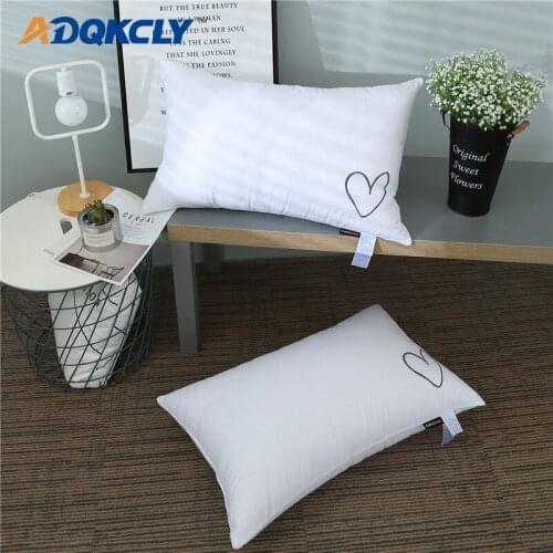 ADQKCLY Simple Modern Neck Pillow 100% Cotton Heart Pattern Polyester Fiber Inner Pillow for Adult Bedding Room Cushion 48*74cm
