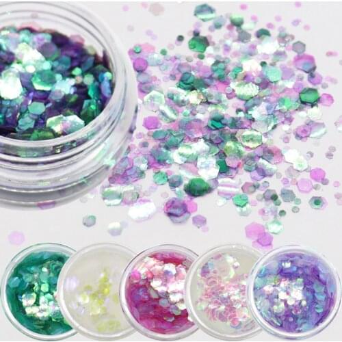 6Boxes Hexagon Nail Glitter Sequins Dust Shiny Nail Sparkle Paillettes 1mm2mm3mm Mixed Ultrathin Flakes 3D Nail Art Decorations