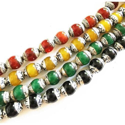 Wholesale 10PCS Tibetan Handmade Beads Capped Natural Stone Beads Agates Lapis Beads TSB0207