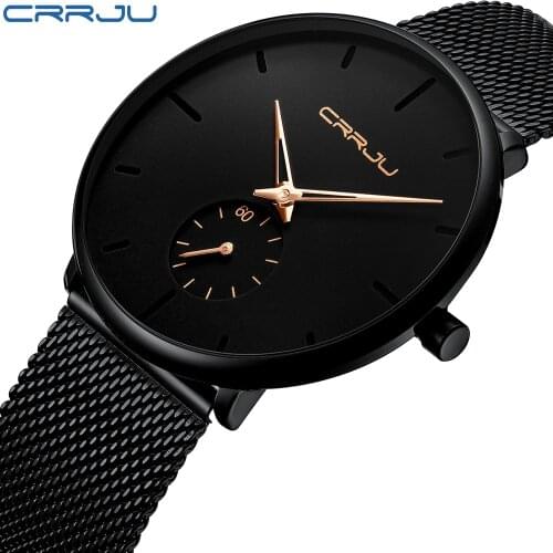 Crrju Fashion Mens Watches Top Luxury Brand Quartz Watch Men Casual Business Mesh Steel Waterproof Sport Watch Relogio Masculino
