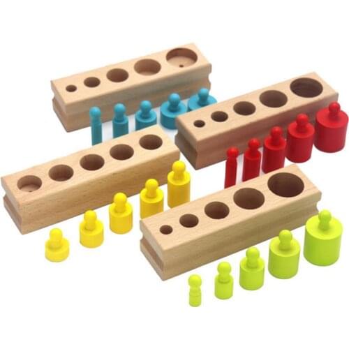 4Pcs/Set Montessori Kids Building Blocks Cylinder Building Blocks Socket Kids Color Cognition Puzzle Educational Toys
