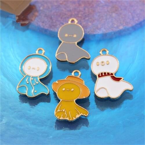 Julie Wang 8PCS Enamel Cartoon Sunny Doll Charms Alloy Japanese Teru Teru Bozu Pendant Bracelet Jewelry Making Accessory