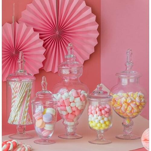 Europe Transparent glass candy jar with lid storage tank candy storage bottles food container table decor wedding party jars