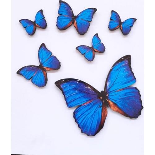 Butterfly figure 6 piece blue wooden wall paste ornament, wood carving