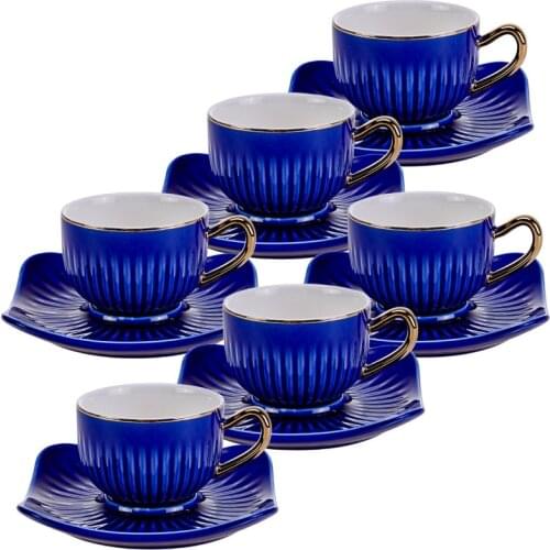 Turkish Coffee Cup Gold Detailed Blue Color Set of 6 Arabic Coffee Cups