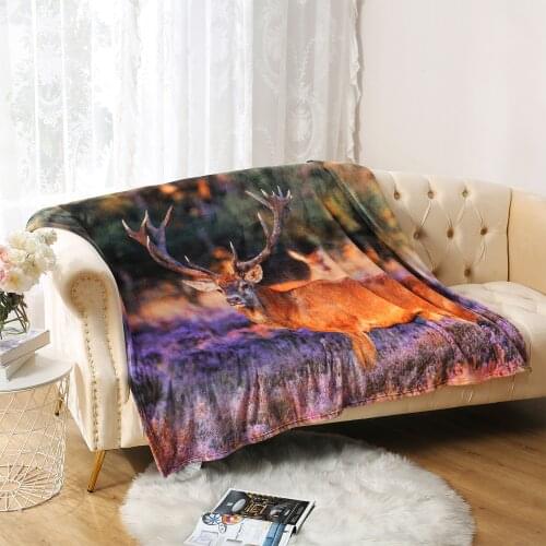 MERRYLIFE Elk Pattern Soft Warm Coral Fleece Blanket Sheet Bedspread Sofa Throw Light Thin Mechanical Wash Flannel Blanket