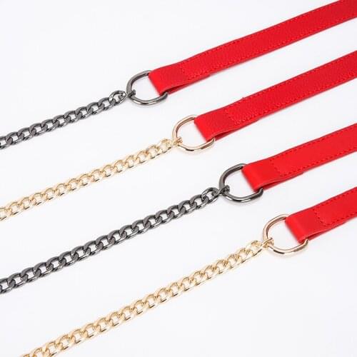 Fashion Quality Pu Leather Bag Belts With Metal Chain For Shoulder Bag Diy Replacement Handbag Bag Strap Handles Bag Accessories
