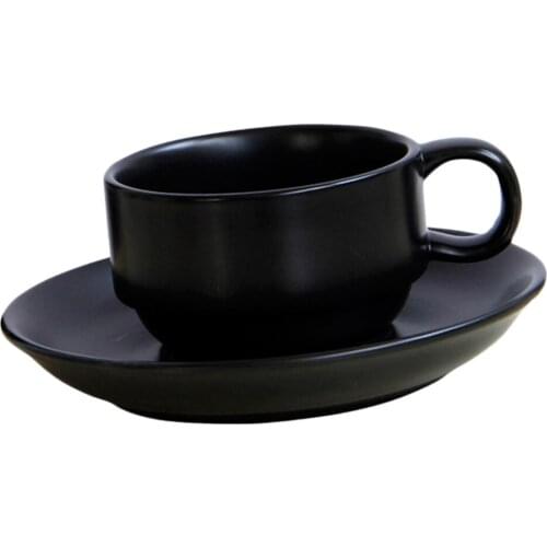 Black Ceramic Espresso Coffee Cup Set Demitasses Coffee Mug W/ Saucer 6.09oz