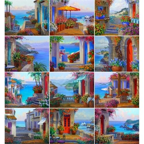 AZQSD Painting By Number Canvas Kits Seaside Landscape Decor For Home 40x50cm DIY Pictures By Numbers House Handpainted Gift