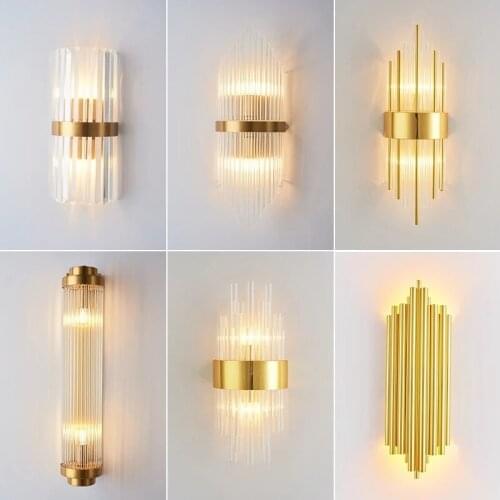 Nordic Crystal Wall Lamp Postmodern Luxurious Gold Wall Lamp For Living Room Bedroom Study Decor Wall Light Bathroom Fixtures