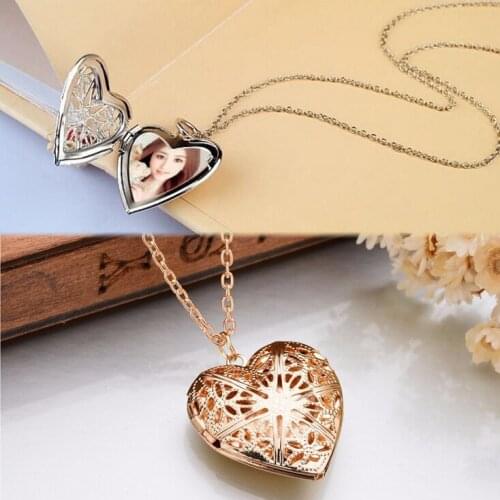 New Gold Silver color Jewelry Fashion Chain Necklace For Women Best Friend Hollow Love Heart Pendan Photo Box Wholesale