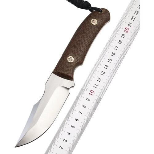 New D2 Steel High Hardness Satin Outdoor Camping Rescue Multifunctional Fruit Fixed Knife EDC Micarta Handle Tool K Sheath