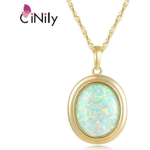 CiNily Green & Blue Fire Opal Stone Necklaces & Pendants Yellow Gold Color Oval Dangle Charm Luxury Large Vintage Jewelry Woman