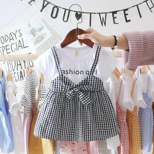 Casual Toddler Newborn Baby Girls Dress Plaid Fake Two Piece Party Birthday Dress For Girls Summer Baby Girl Clothing 0-3Y