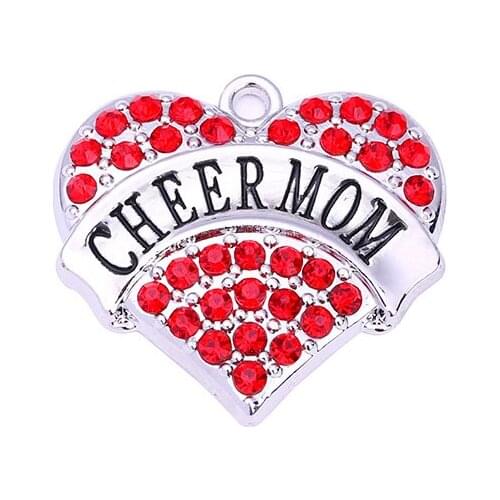 Drop Shipping Newest Best Gift 20 pcs a lot rhodium plated CHEER MOM with red/pink/blue/white crystal heart pendant