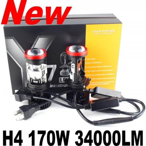 H4 LED Mini Lens Y7D H4 LED Projector Lenses 170W 6000K White Light LHD RHD Car Headlight Bulbs Projector Head Lamp Auto light