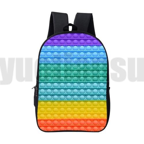 Back To School 3D Printed POP It Backpacks Men 16 Inch Anime Double Zipper Rainbow Pop Fidget Schoolbag Family Games Bag Teens