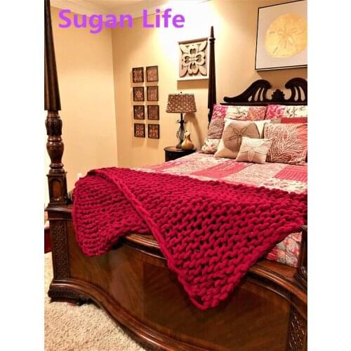 Handmade Chunky Knitted Blankets Thick Yarn Merino Wool Bulky Blanket for Adults Warm Winter Sofa Bed Home Decor Throws Blankets