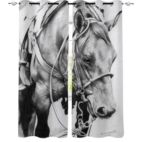 Modern Curtains for Living Room Horse Grey Hand Drawn Bedroom Kitchen Curtain Home Decoration Window Drapes