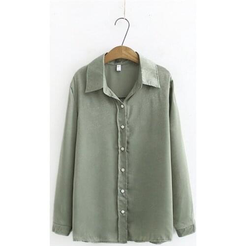 Plus Size XL-4XL Womens Green White Blouse Long Sleeved Officewear Simple Spring Summer Blusas Ladies' Tops