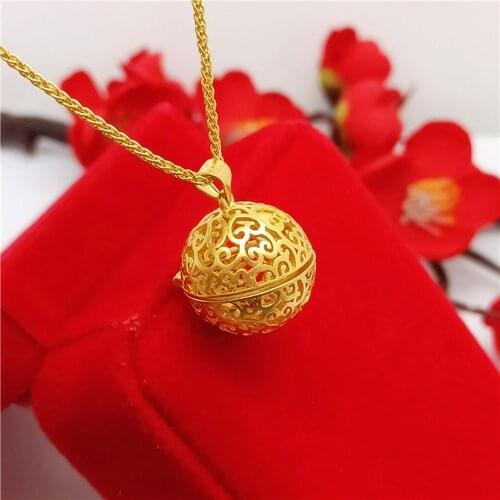 Hollow Ball Pendant Chain For Women Girl Yellow Gold Filled Fashion Can Open Jewelry Gift