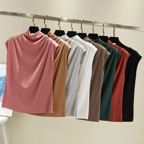Summer High Collar Undershirt Girls Turtleneck Female Tee Shirt Sleeveless T-shirt Korean Loose Casual Women Tshirt Modal Tops