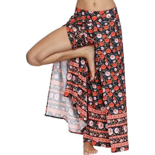 Women’s Split Wide Leg Yoga Pants,Bohemian Loose Palazzo Hippie Pants Casual Floral Belly Dance Trousers