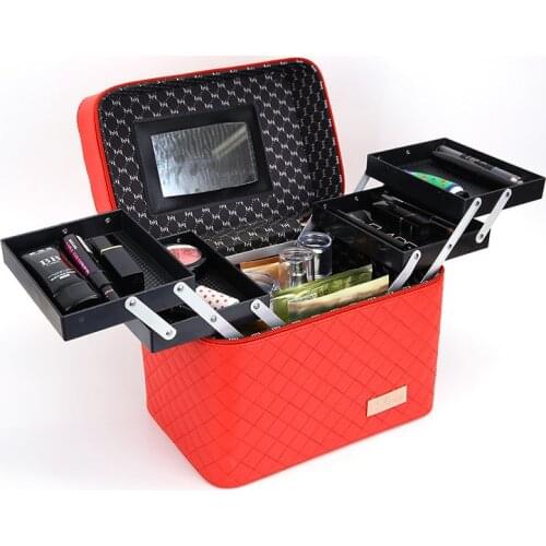 Women Large Capacity Professional Makeup Organizer Fashion Toiletry Cosmetic Bag Multilayer Storage Box Portable Pretty Suitcase
