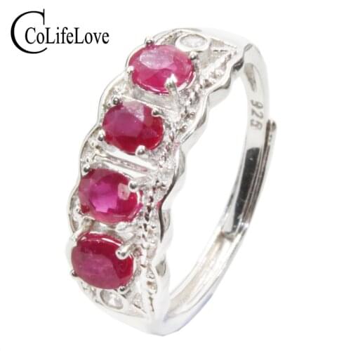 CoLife Jewelry 100% real natural ruby ring for party 4pcs 3mm*4mm ruby silver ring 925 silver ruby jewelry birthday gift