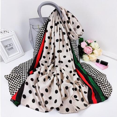 2021 New Female Dustproof Beach Towel Luxury 180X90CM Silk Scarves Popular Dot Print Handkerchief Fashion Summer Sunscreen Shawl